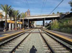 The two tracks at Grossmont station on the San Diego Trolley