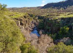 View of Big Chico Creek in Upper Bidwell Park. Chico, California, February 2021