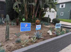 Warren and Sanders signs, home, Burbank, California