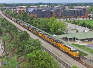 CSX W222-26 is northbound through The Ditch in Columbia, SC, heading for the CN&amp;L Subdivision.  Powering the train is a trio of Union Pacific motors consisting of a C44-9W, SD70AH, and SD70ACe.