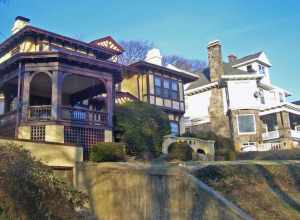 Houses built by Charles Otis (left) and Griffith North in Yonkers, NY, USA, in the first decade of the 20th century. Today they are contributing properties to the Delavan Terrace Historic District