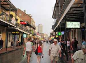 Bourbon Street, looking southwest toward Canal Street, in late afternoon after a shower.