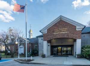 East Providence Public Library, Rhode Island. Old building is to the left, annex to the right.