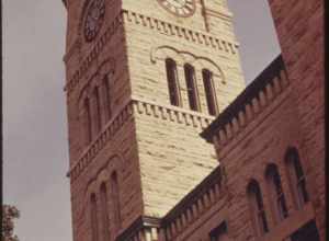 Atchison County Courthouse and Clock Tower in the County Seat of Atchison, Kansas. The Native Limestone Building Is a Good Example of Late 19th Century "Municipal" Architecture 06/1974