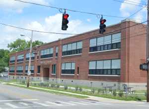 Front of the Russell School, located at 201 W. Fifth Street in Lexington, Kentucky, United States.  Built in 1954, it is listed on the National Register of Historic Places.