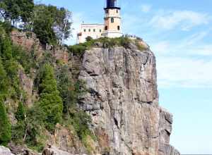 Split Rock Lighthouse from the shore of Lake Superior, Split Rock Lighthouse State Park, Minnesota, USA