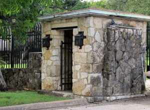 The guard house at the old entrance to Camp Mabry in Austin, Texas, United States. The structure was built by the Works Progress Administration circa 1940.