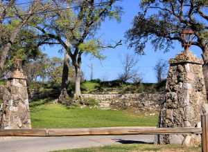 Rustic light standards in Zilker Park, Austin, Texas, United States. The light standards were built by the Civilian Conservation Corps in the spring 1934. The lamp posts are contributing objects to the Zilker Park Historic District which was listed