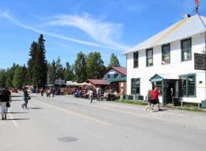 Tourists on E street in Talkeetna, Alaska in June 2015