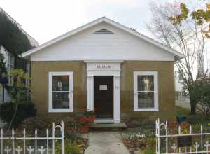 Front of the Bank of the Alexandrian Society (now a museum), located at 115 E. Broadway (State Route 661) in downtown Granville, Ohio, United States.  Built in 1816, it is part of the Granville Historic District, a historic district that is listed on