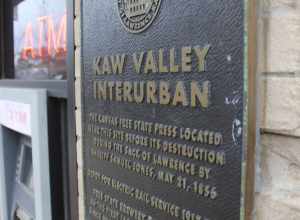 KAW Valley Interurban Historical Plaque, Lawrence, Kansas
