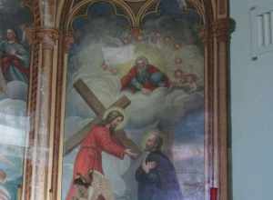 The Triptych behind the altar of St. Ignatius Mission Church, painted by Brother Joseph Carignano in 1890.