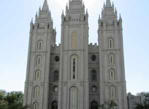 West-side view of the LDS temple in Salt Lake City.