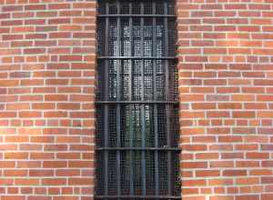 Window on the western side of the Johnstown Jail, located at 66 W. Pratt Street in Johnstown, Ohio, United States.  Built in 1888, it is listed on the National Register of Historic Places.