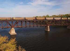 St. Cloud Rail Bridge over the Mississippi River, St Cloud, Minnesota, USA.  Viewed from the south.