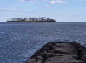 Charles Island, viewed from Silver Sands State Park.