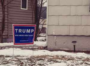 A Donald Trump for President campaign yard sign in West Des Moines, Iowa.