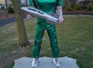 The Gemini Giant at its new location following restoration work.