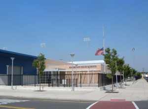 Looking east at Harrison High School on a sunny early afternoon.