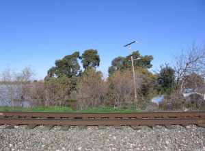 The remains of the Solano (ferry) in the San Joaquin River in Antioch, California, USA.  The ferry was sunk and turned into an island in the river shortly after the opening of the Benicia-Martinez rail bridge in 1930.
