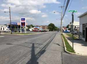 View east along Washington Street at East Place and Nottingham Road in Hagerstown, Washington County, Maryland