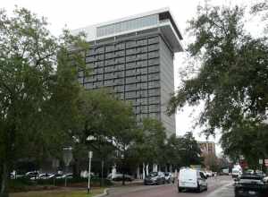 DoubleTree by Hilton hotel at Adams Street and Park Avenue in downtown Tallahassee, Florida.