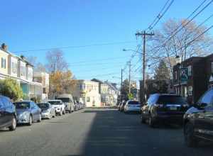 Photo of eastbound Woodlynne Avenue in Woodlynne, New Jersey. Photo taken looking east-northeast between New Jersey Route 168 (Black Horse Pike) and Maple Avenue.